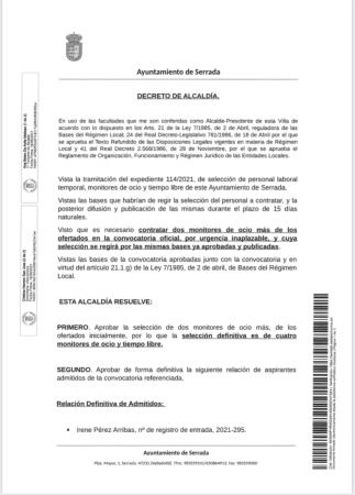 Kép RESOLUCIÓN Y LISTA DE ADMITIDOS MONITORES DE OCIO Y TIEMPO LIBRE